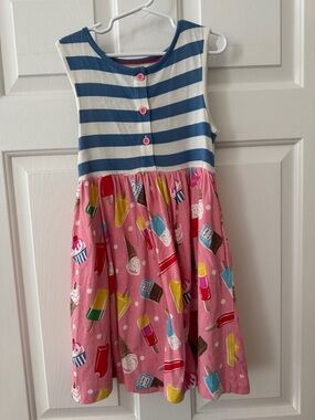 Girls' Pink Ice Cream & Popsicle Sleeveless Dress with Blue Stripe Bodice